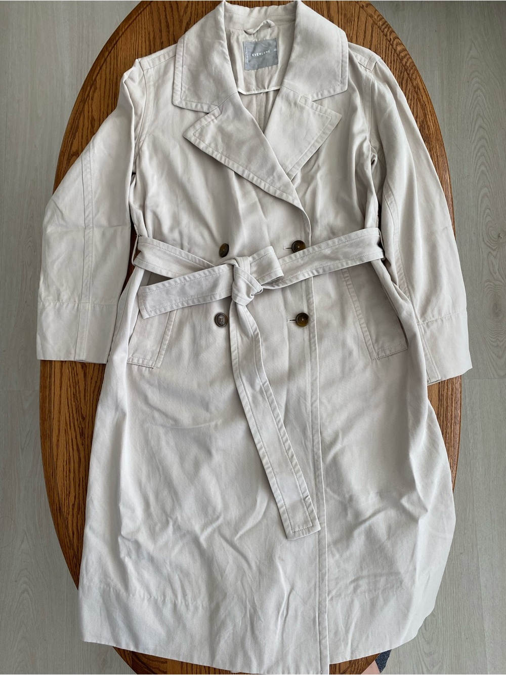 Everlane Cream Double-Breasted Trench Coat with Belt